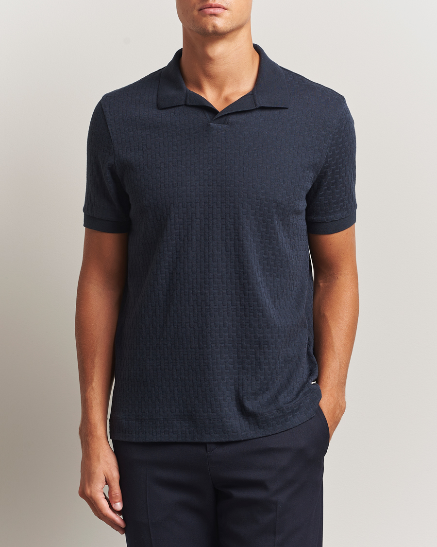 Men | Polo Shirts | BOSS CAMEL | Parson Structured Open Collar Polo Dark Blue