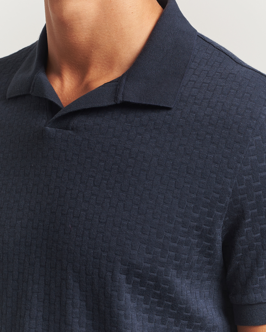 Men | Polo Shirts | BOSS CAMEL | Parson Structured Open Collar Polo Dark Blue