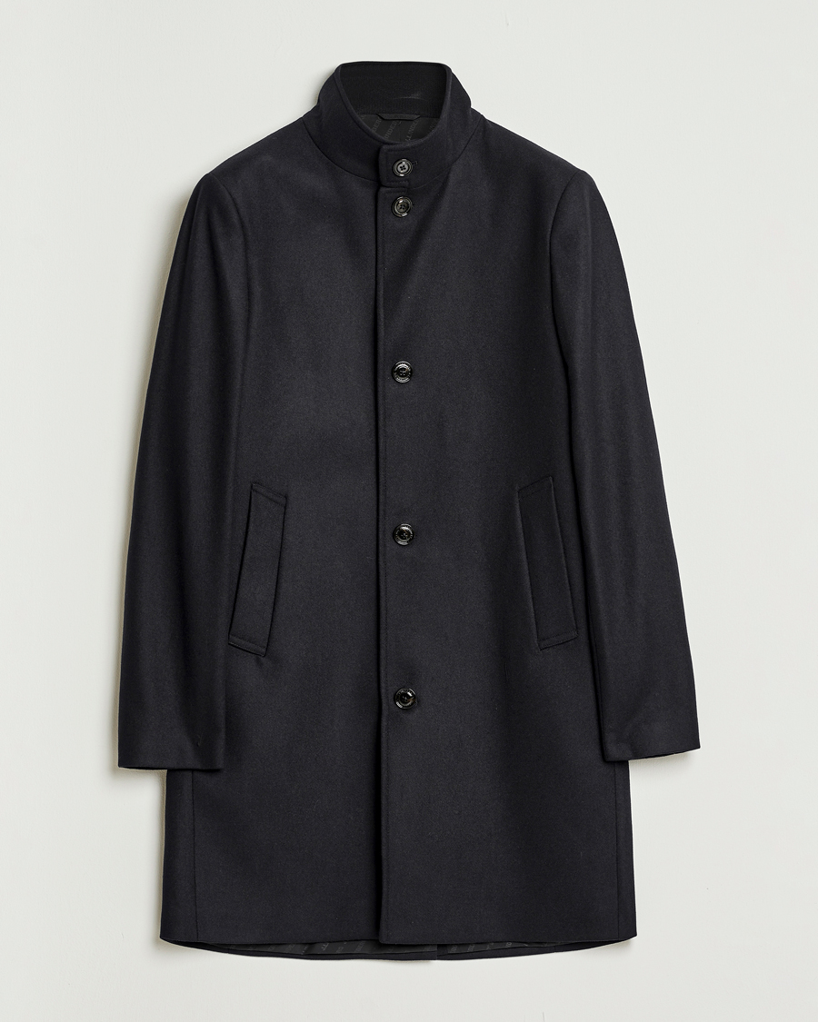 Men | Coats & Jackets | J.Lindeberg | Jesse Stand Up Wool Melton Coat Black