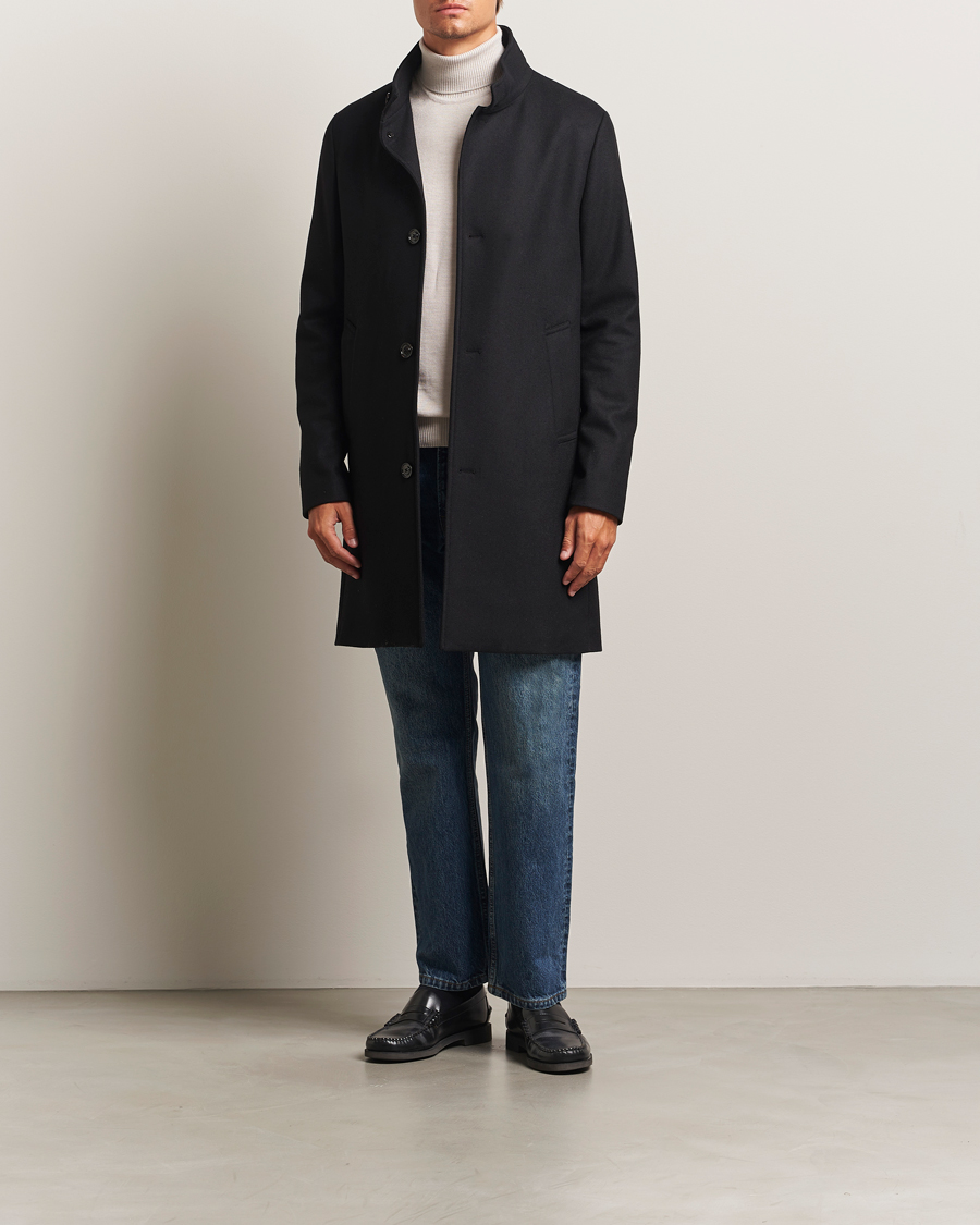 Men | Coats & Jackets | J.Lindeberg | Jesse Stand Up Wool Melton Coat Black