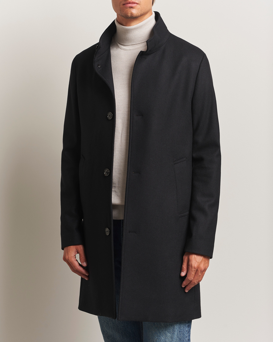 Men | Coats & Jackets | J.Lindeberg | Jesse Stand Up Wool Melton Coat Black