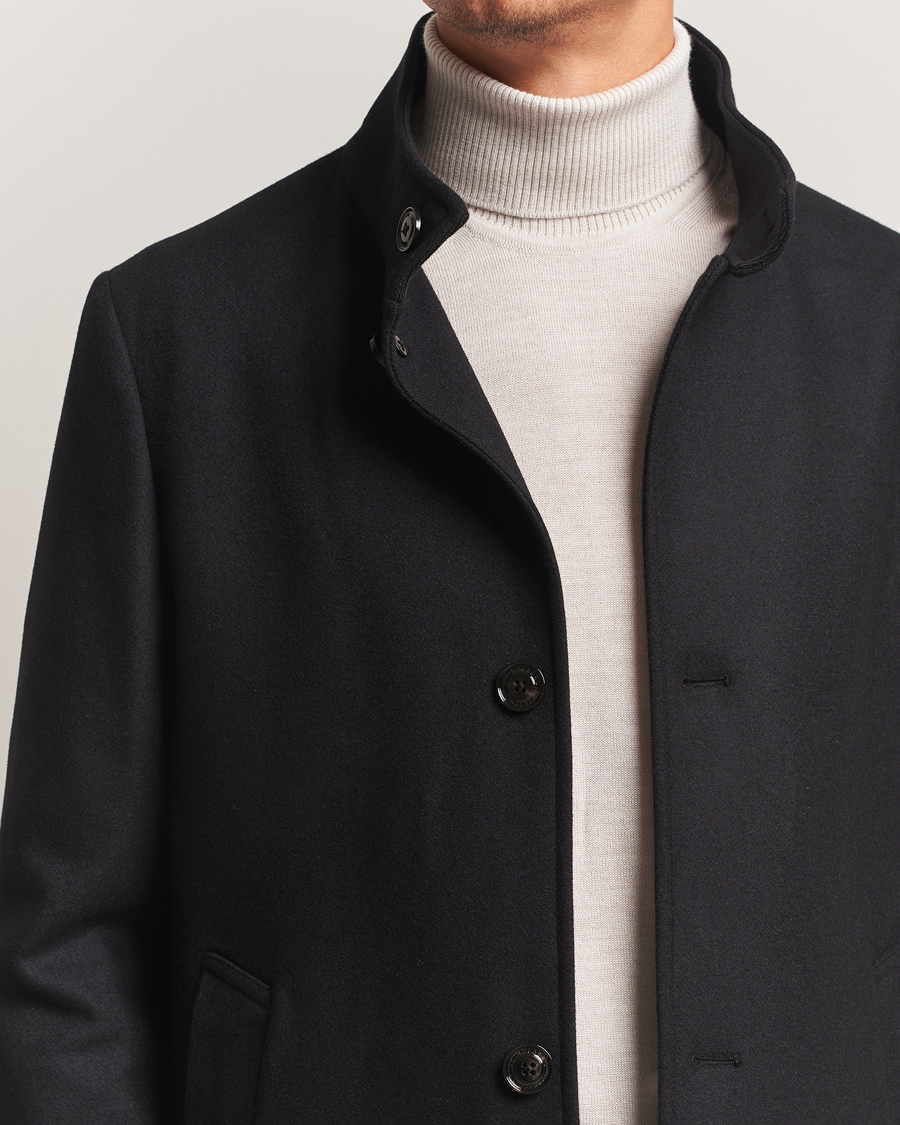Men | Coats & Jackets | J.Lindeberg | Jesse Stand Up Wool Melton Coat Black