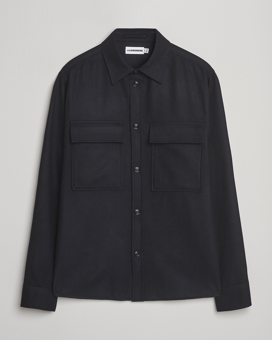 Men | Shirts | J.Lindeberg | Flat Wool Overshirt Black