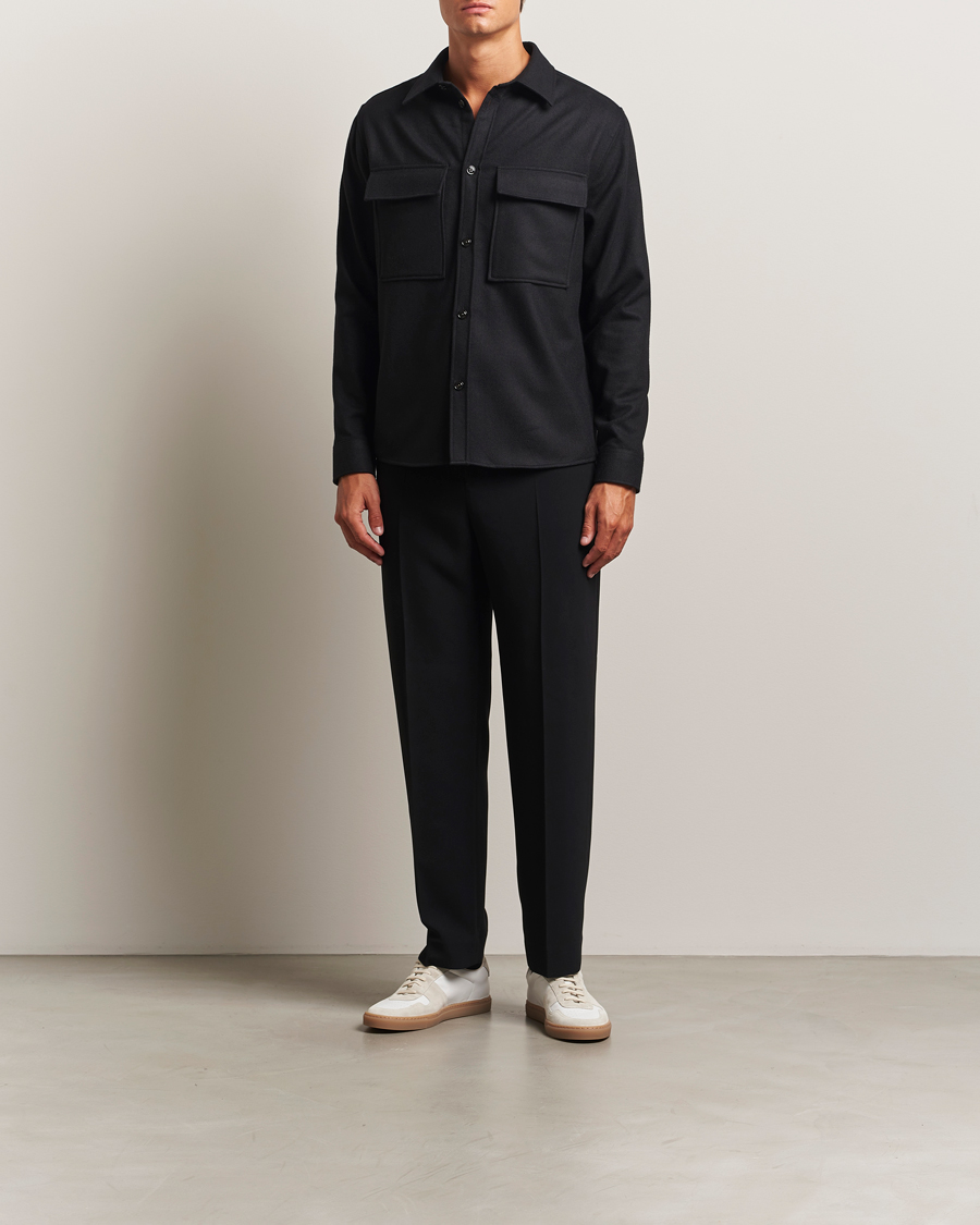 Men | Shirts | J.Lindeberg | Flat Wool Overshirt Black