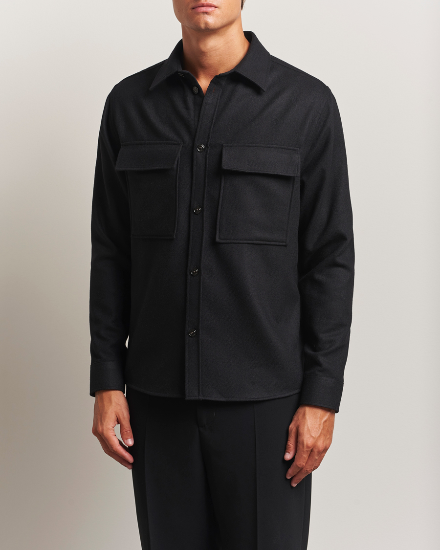 Men | Shirts | J.Lindeberg | Flat Wool Overshirt Black