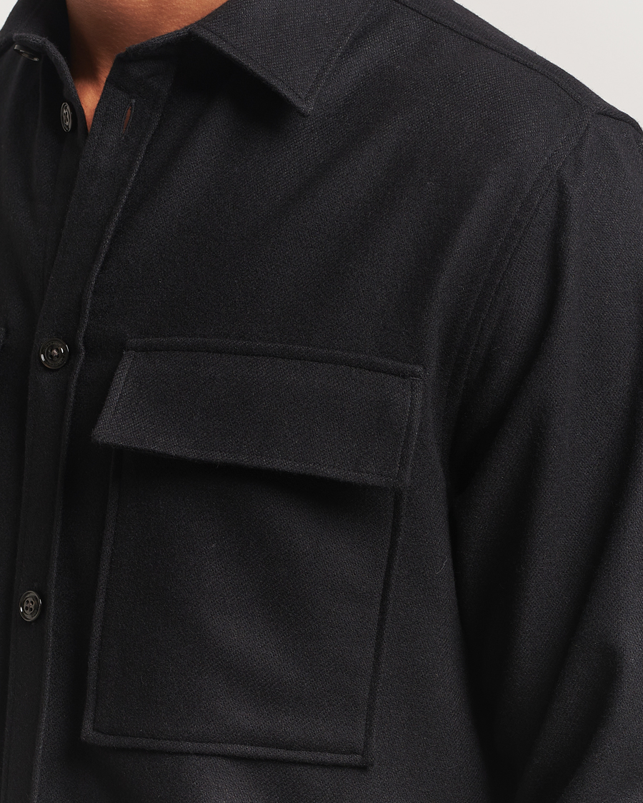 Men | Shirts | J.Lindeberg | Flat Wool Overshirt Black