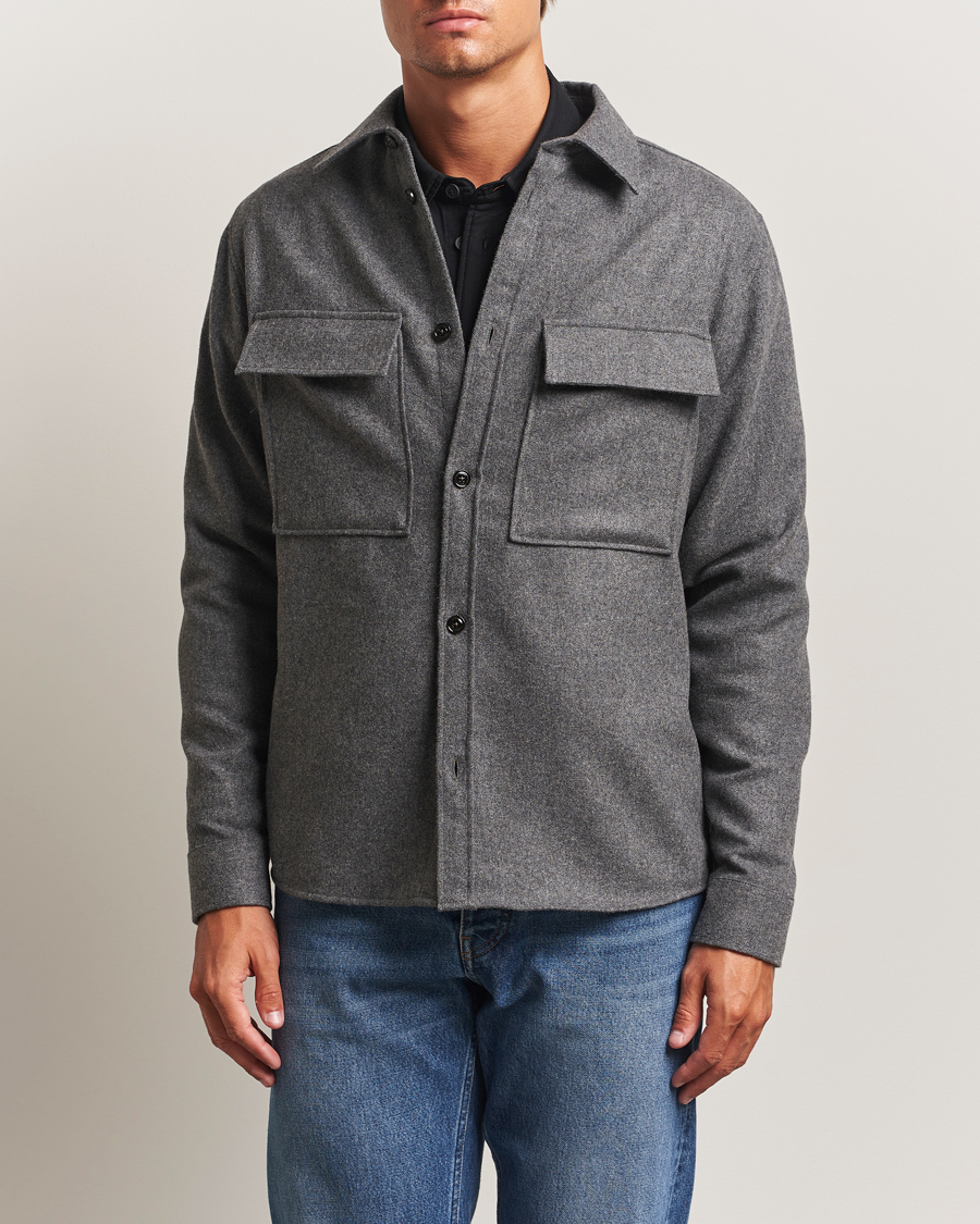 Men | Shirts | J.Lindeberg | Flat Wool Overshirt Dark Grey Melange