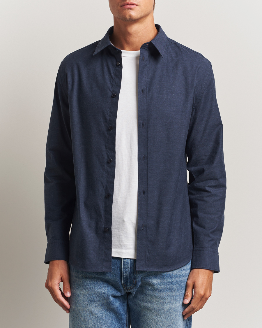 Men | Shirts | J.Lindeberg | Slim Fit Light Flannel Shirt Navy