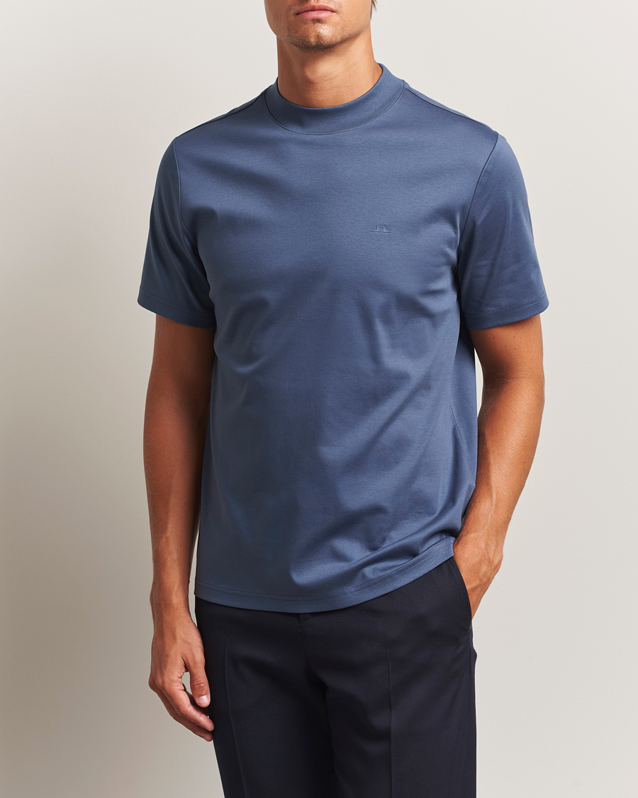 Men | T-Shirts | J.Lindeberg | Ace Mock Neck T-Shirt Vintage Indigo