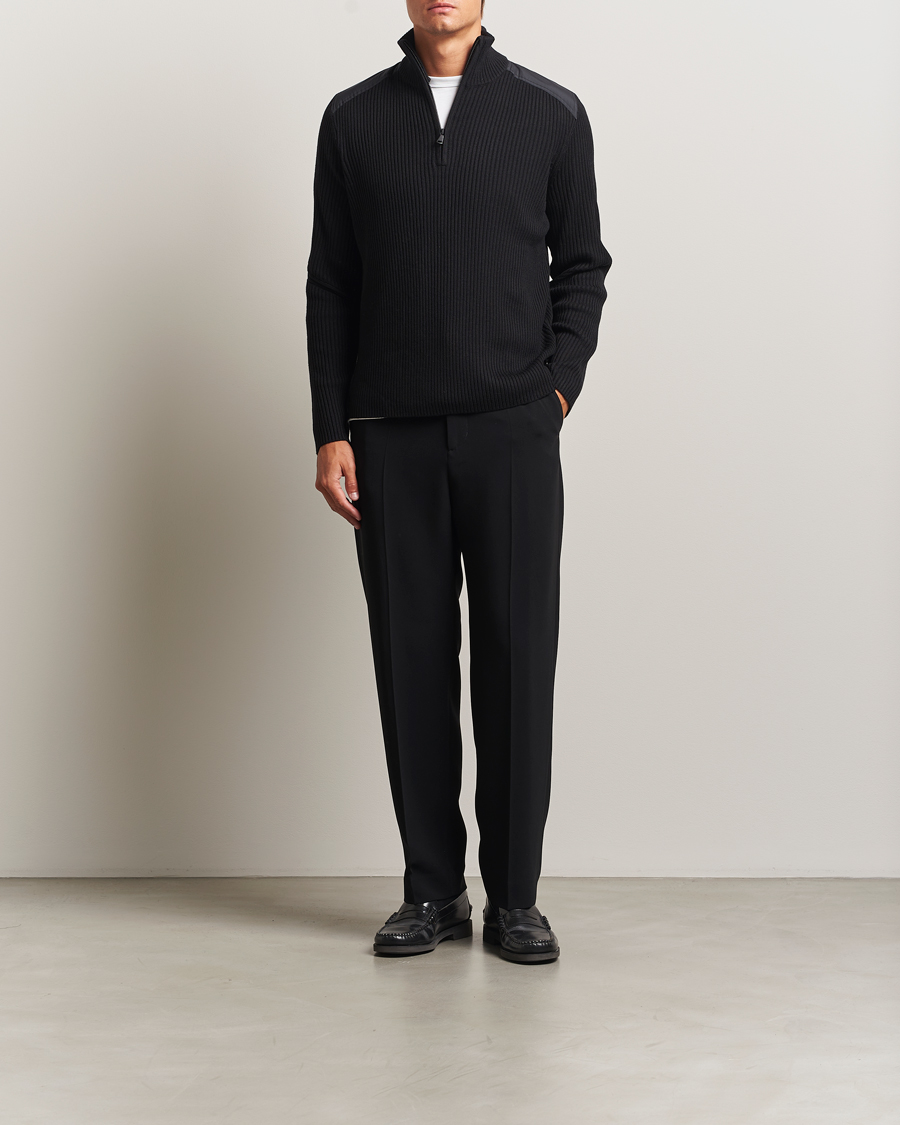 Men | Sweaters & Knitwear | J.Lindeberg | Martin Knitted Hybrid Half Zip Black