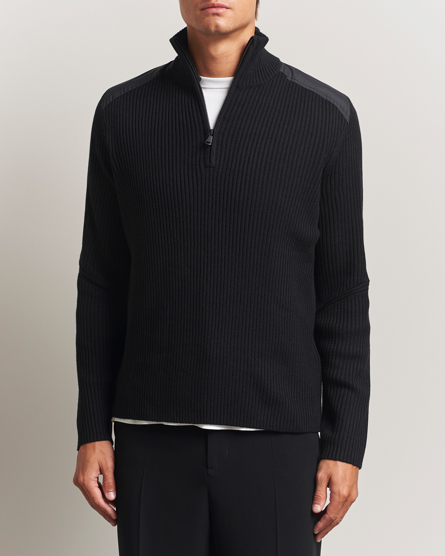 Men | Sweaters & Knitwear | J.Lindeberg | Martin Knitted Hybrid Half Zip Black