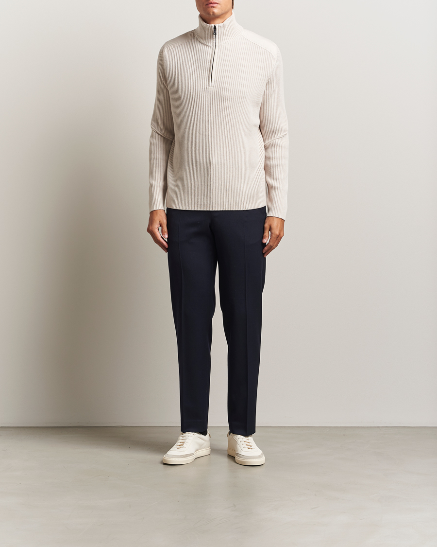 Men | Sweaters & Knitwear | J.Lindeberg | Martin Knitted Hybrid Half Zip Moonbeam