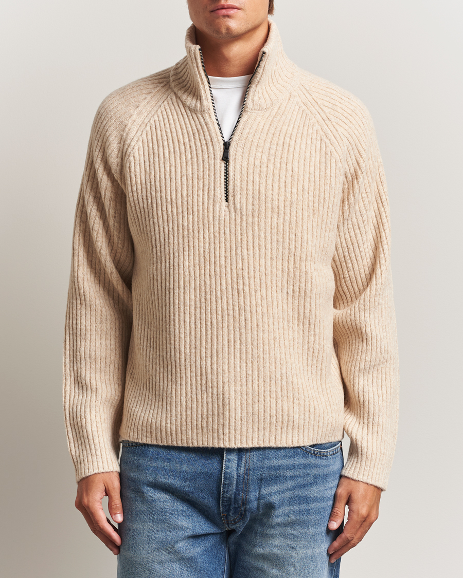 Men | Sweaters & Knitwear | J.Lindeberg | Victor Wool Half Zip Moonbeam Melange