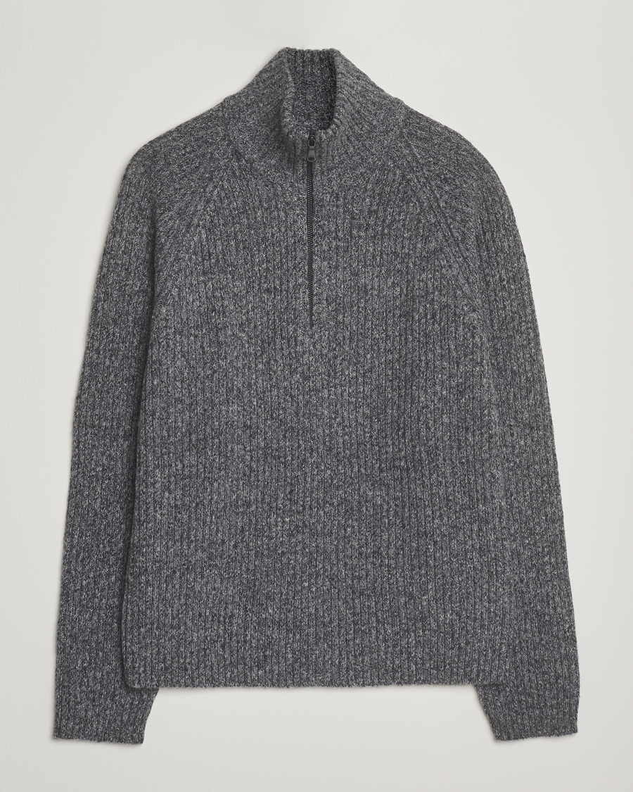 Men | Sweaters & Knitwear | J.Lindeberg | Victor Wool Half Zip Dark Grey Melange