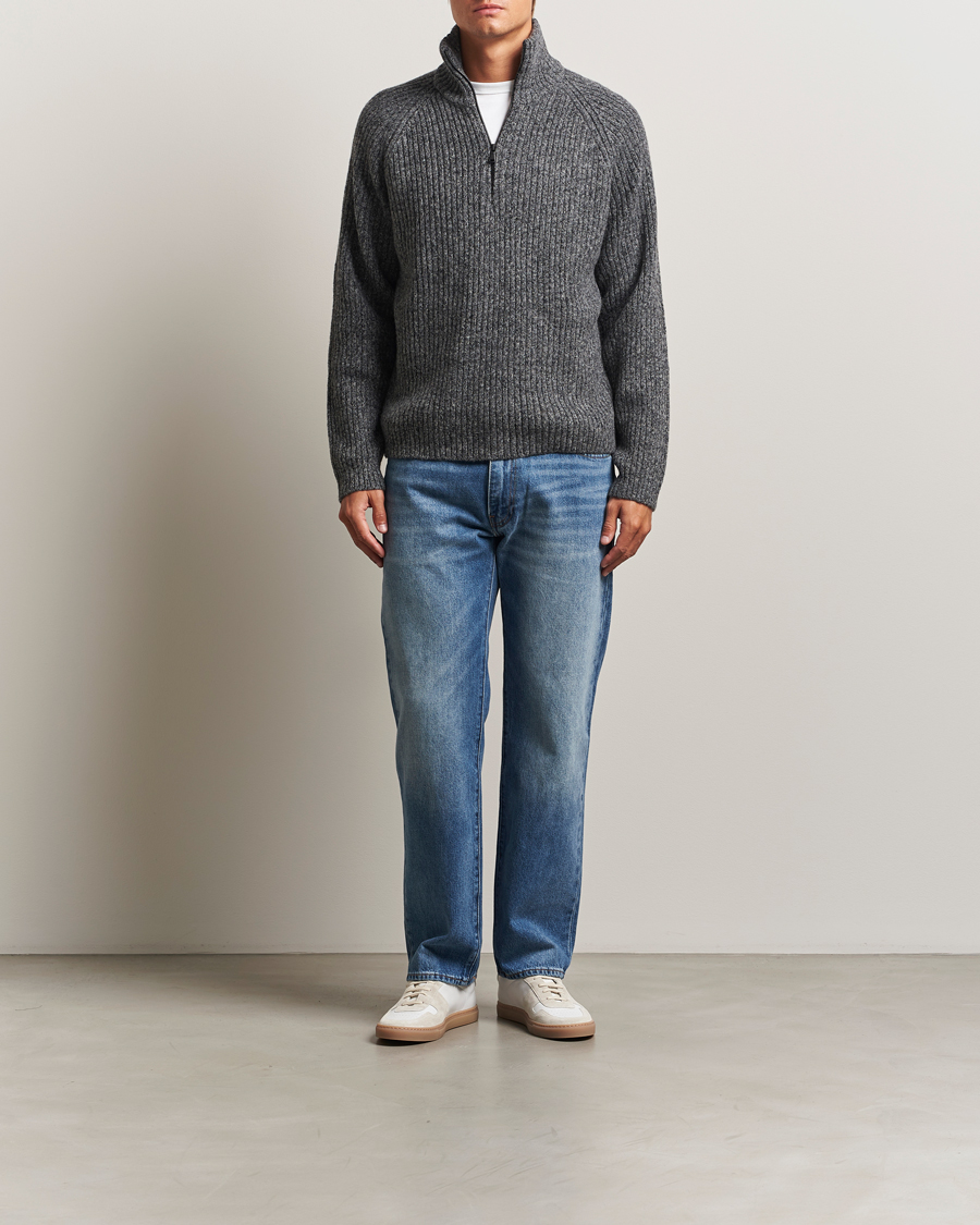 Men | Sweaters & Knitwear | J.Lindeberg | Victor Wool Half Zip Dark Grey Melange