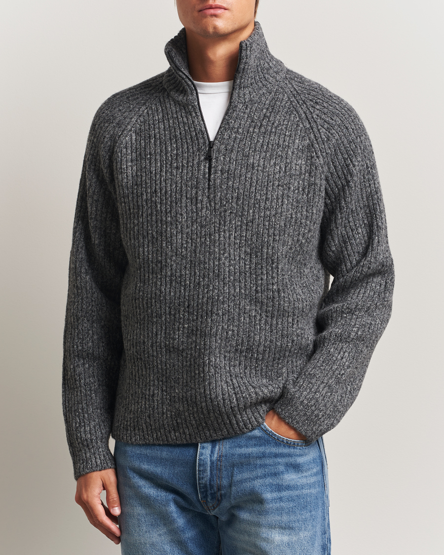 Men | Sweaters & Knitwear | J.Lindeberg | Victor Wool Half Zip Dark Grey Melange