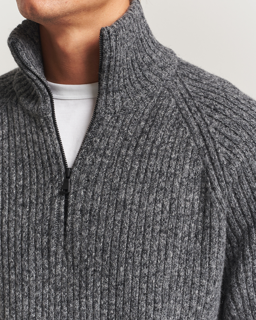 Men | Sweaters & Knitwear | J.Lindeberg | Victor Wool Half Zip Dark Grey Melange