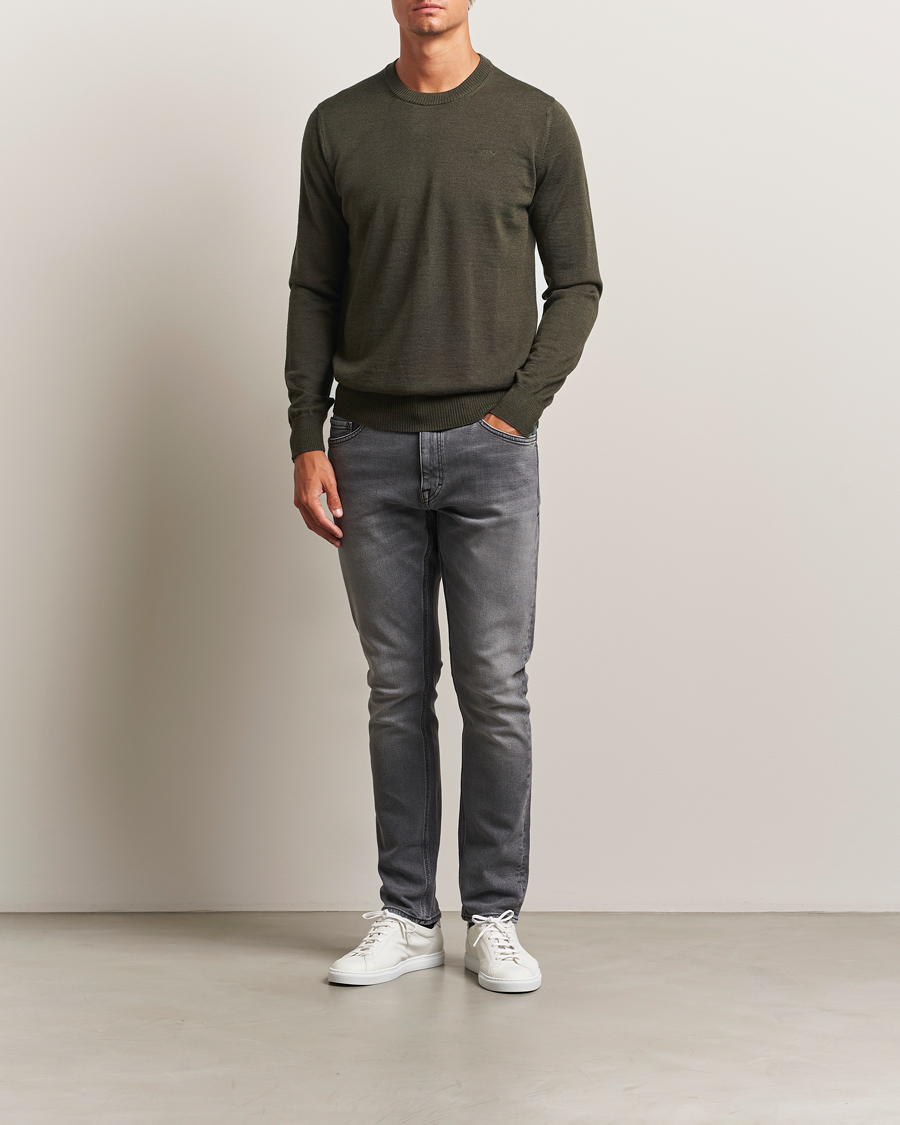 Men | Sweaters & Knitwear | J.Lindeberg | Keane Merino Crew Neck Forest Green Melange