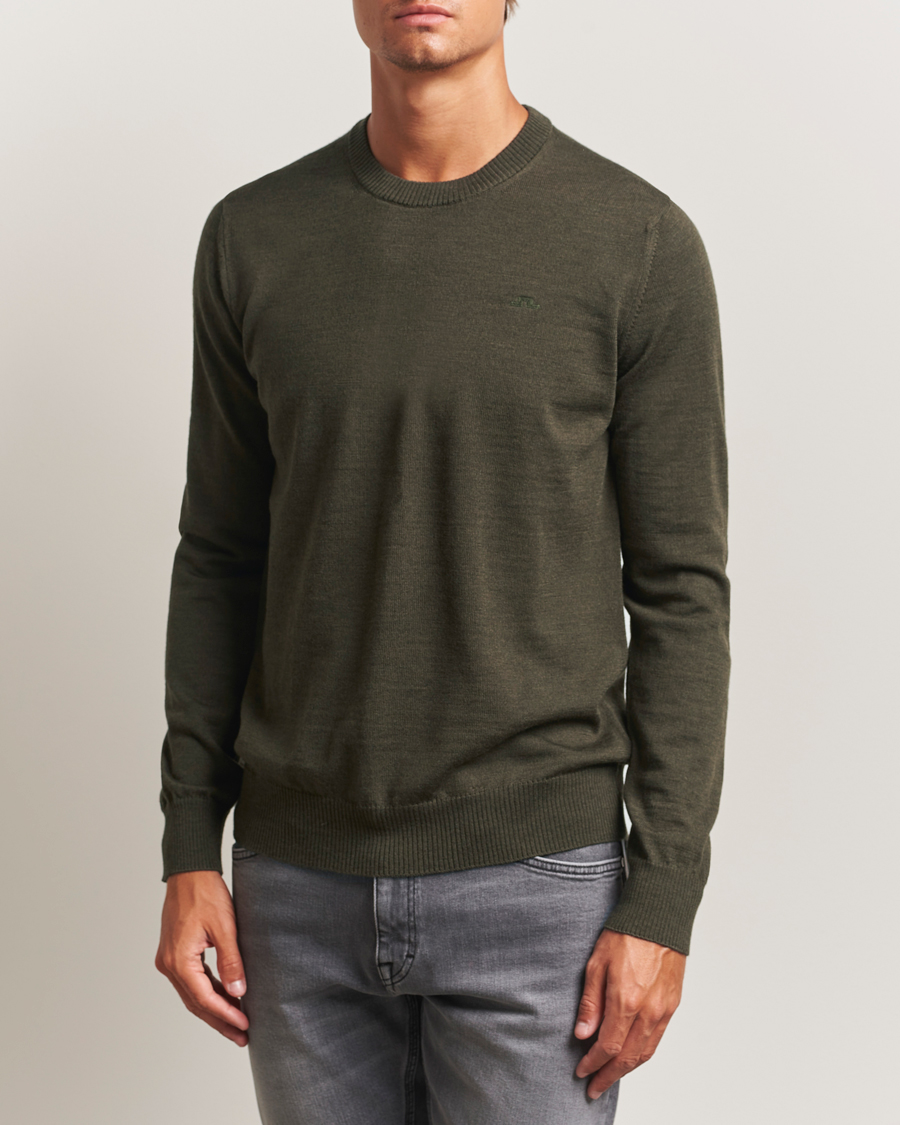 Men | Sweaters & Knitwear | J.Lindeberg | Keane Merino Crew Neck Forest Green Melange