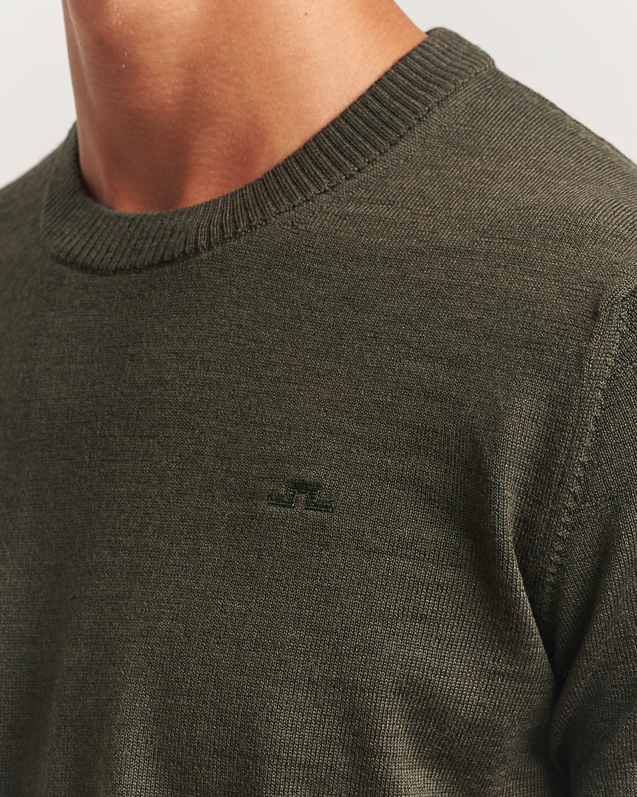 Men | Sweaters & Knitwear | J.Lindeberg | Keane Merino Crew Neck Forest Green Melange