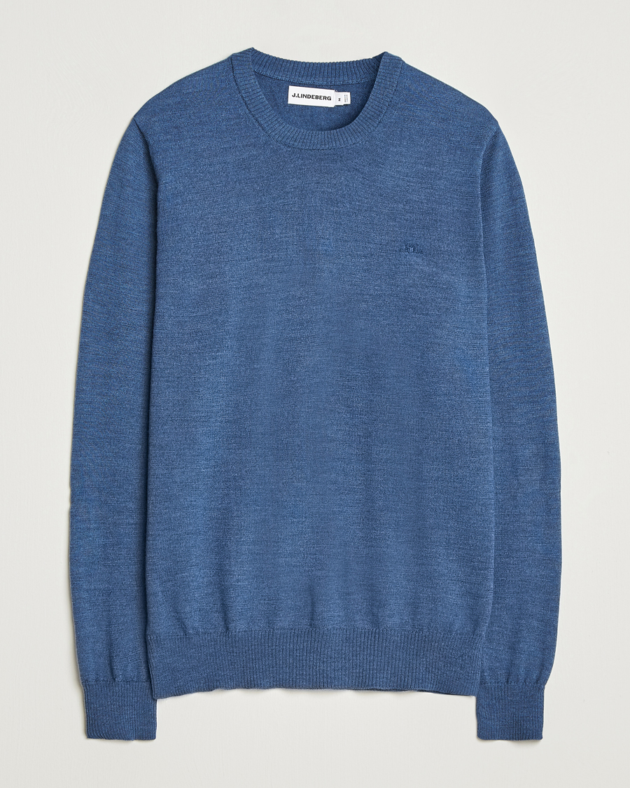 Men | Sweaters & Knitwear | J.Lindeberg | Keane Merino Crew Neck Vintage Indigo