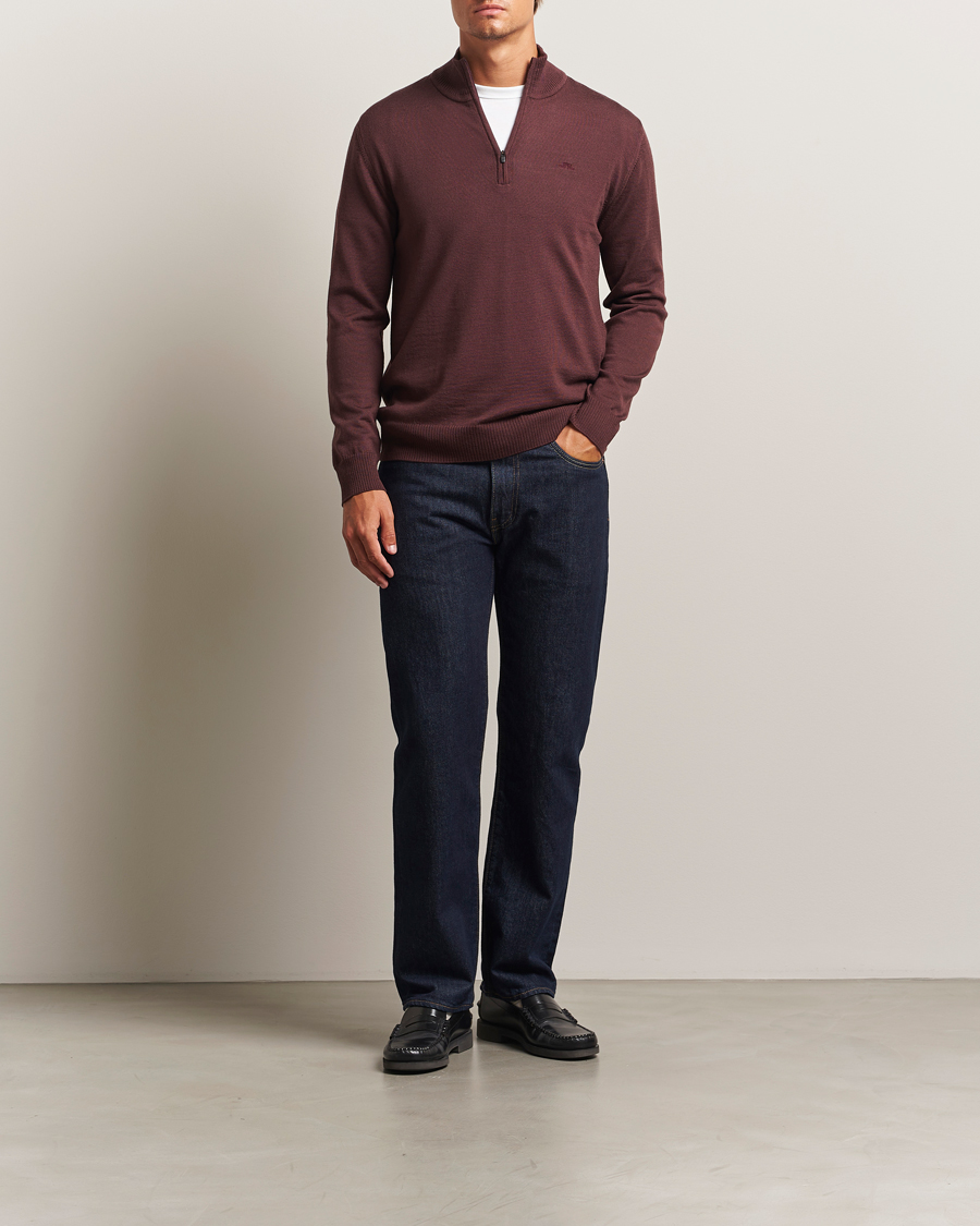 Men | Sweaters & Knitwear | J.Lindeberg | Kiyan Merino Half Zip Huckleberry