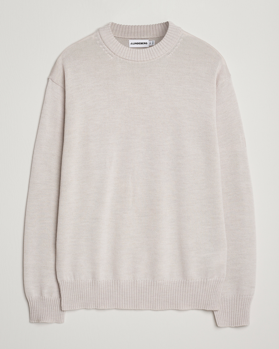 Men | Sweaters & Knitwear | J.Lindeberg | Kino Merino Crew Neck Moonbeam Melange