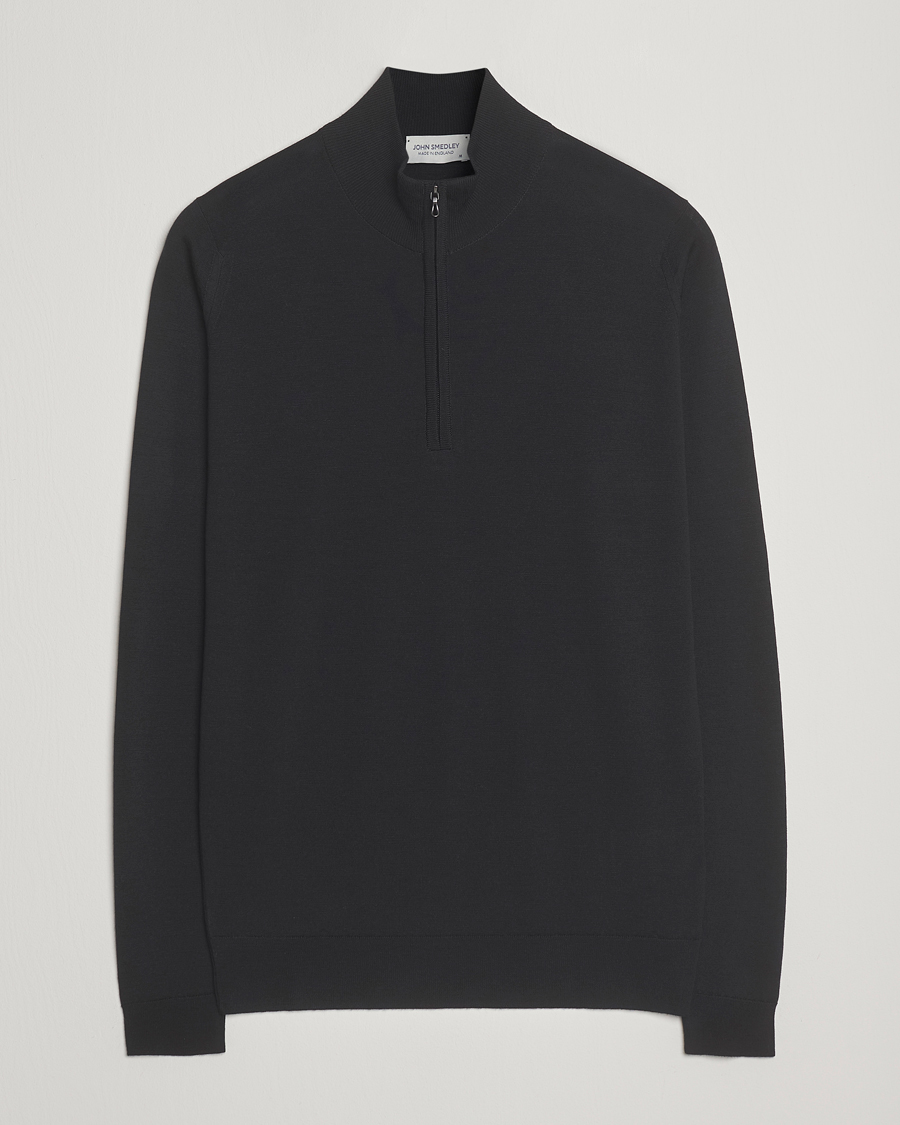 Men | Sweaters & Knitwear | John Smedley | Barrow Extra Fine Merino Half Zip Black
