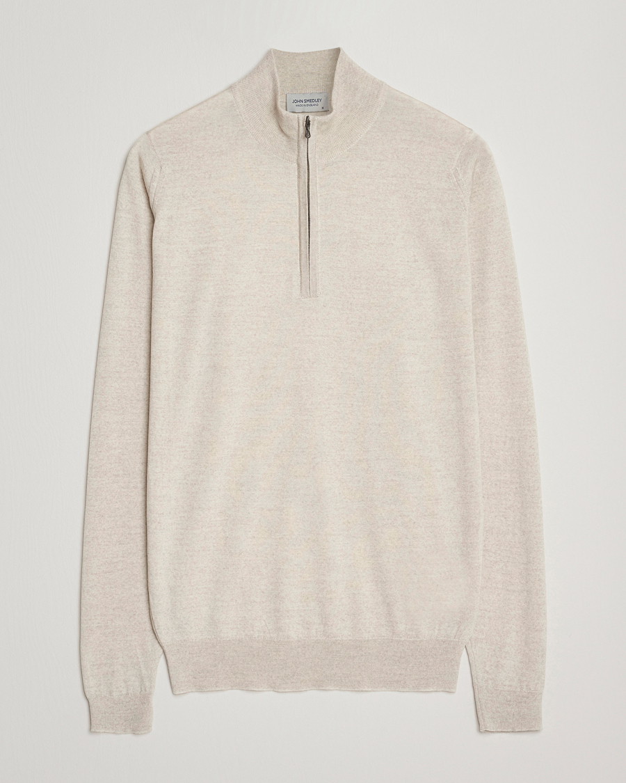 Men | Sweaters & Knitwear | John Smedley | Barrow Extra Fine Merino Half Zip Grey Fleece