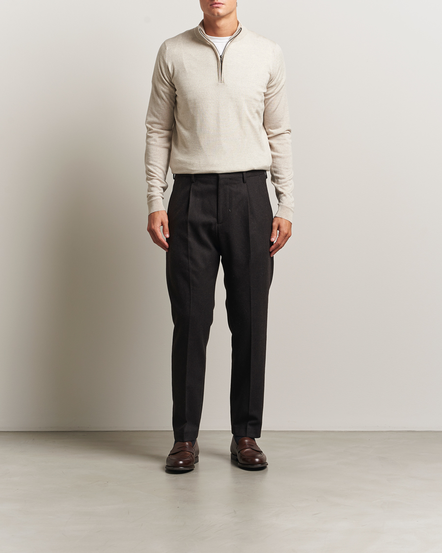 Men | Sweaters & Knitwear | John Smedley | Barrow Extra Fine Merino Half Zip Grey Fleece