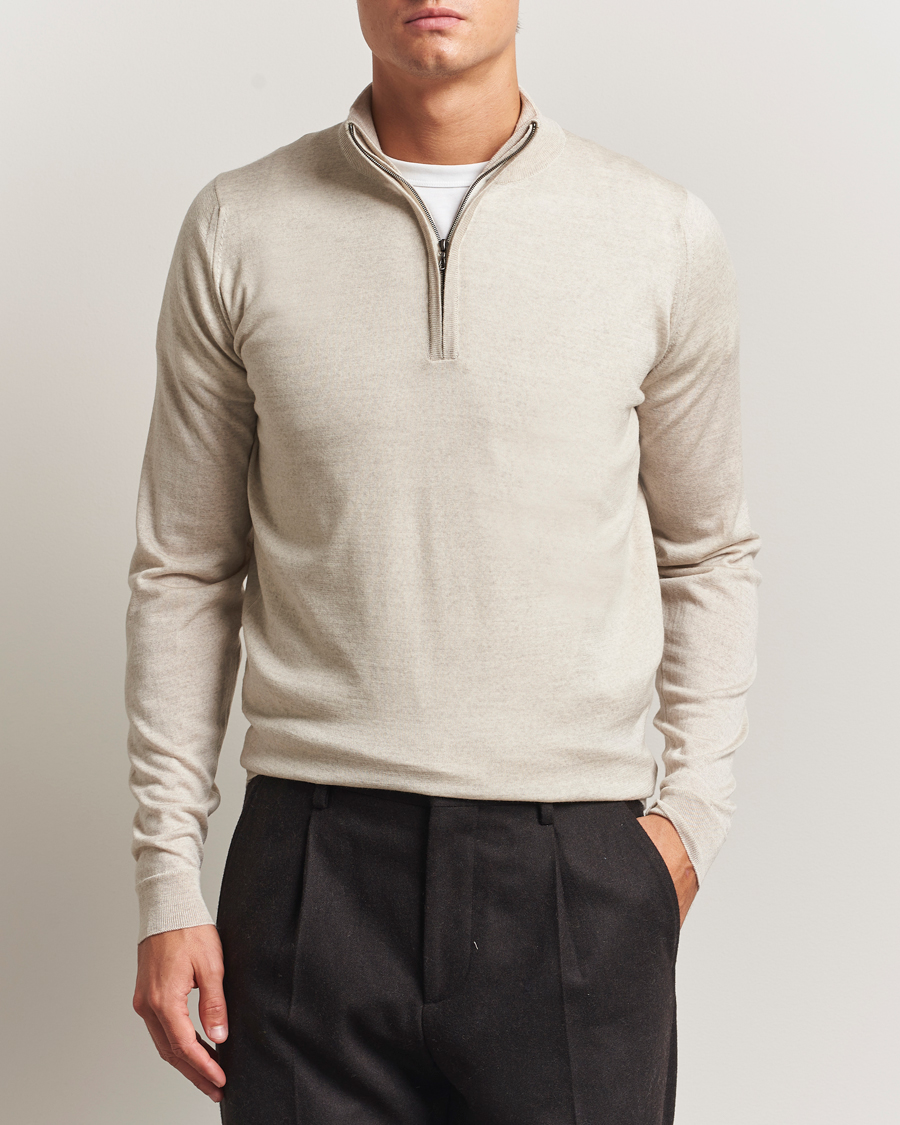 Men | Sweaters & Knitwear | John Smedley | Barrow Extra Fine Merino Half Zip Grey Fleece