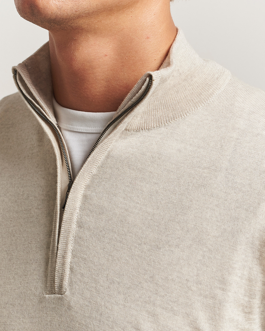 Men | Sweaters & Knitwear | John Smedley | Barrow Extra Fine Merino Half Zip Grey Fleece