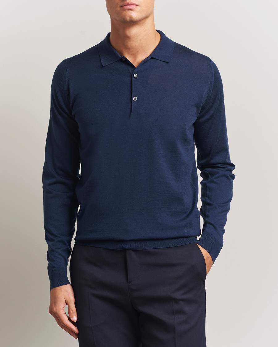 Men | Sweaters & Knitwear | John Smedley | Belper Extra Fine Merino Polo Pullover Hemingway Blue