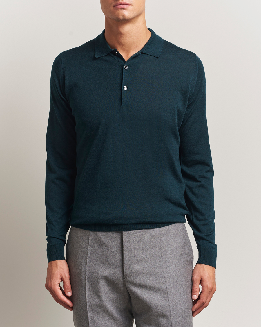 Men | Sweaters & Knitwear | John Smedley | Belper Extra Fine Merino Polo Pullover Richardson Green