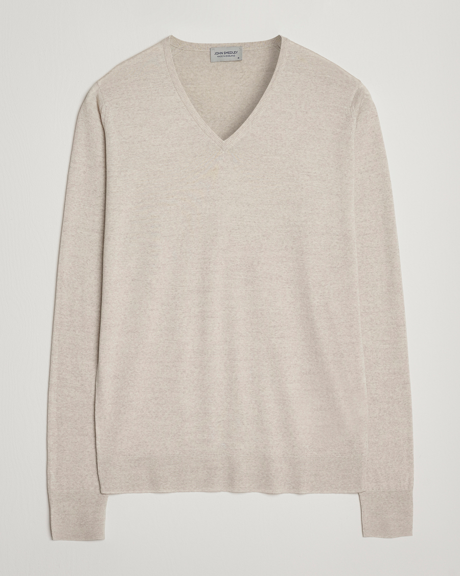 Men | Sweaters & Knitwear | John Smedley | Bobby Extra Fine Merino V-Neck Pullover Grey Fleece