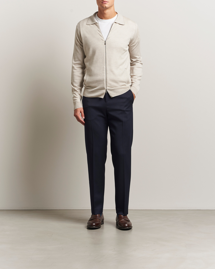 Men | Sweaters & Knitwear | John Smedley | Alston Extra Fine Merino Full Zip Grey Fleece
