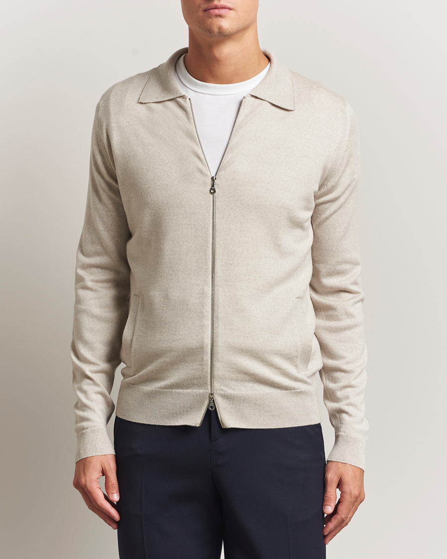 Men | Sweaters & Knitwear | John Smedley | Alston Extra Fine Merino Full Zip Grey Fleece