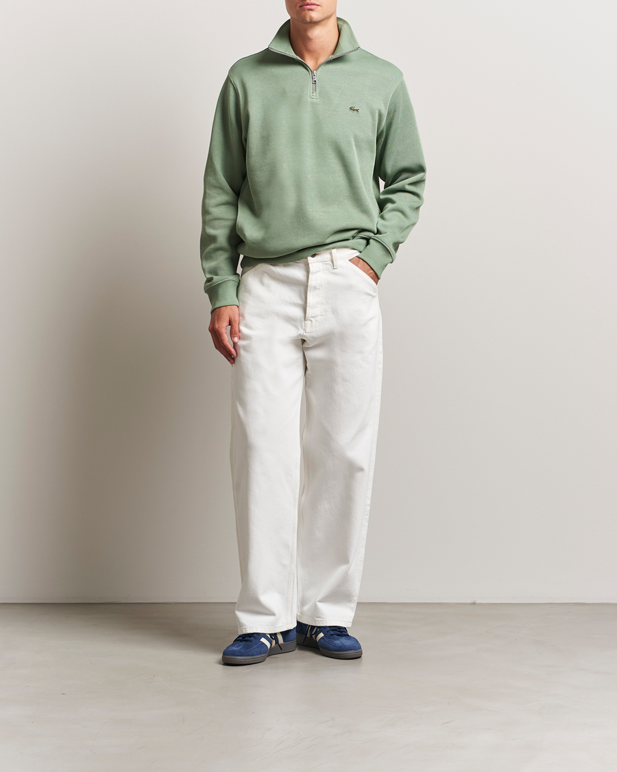 Men | Sweaters & Knitwear | Lacoste | Rib Interlock Half Zip Thyme Green
