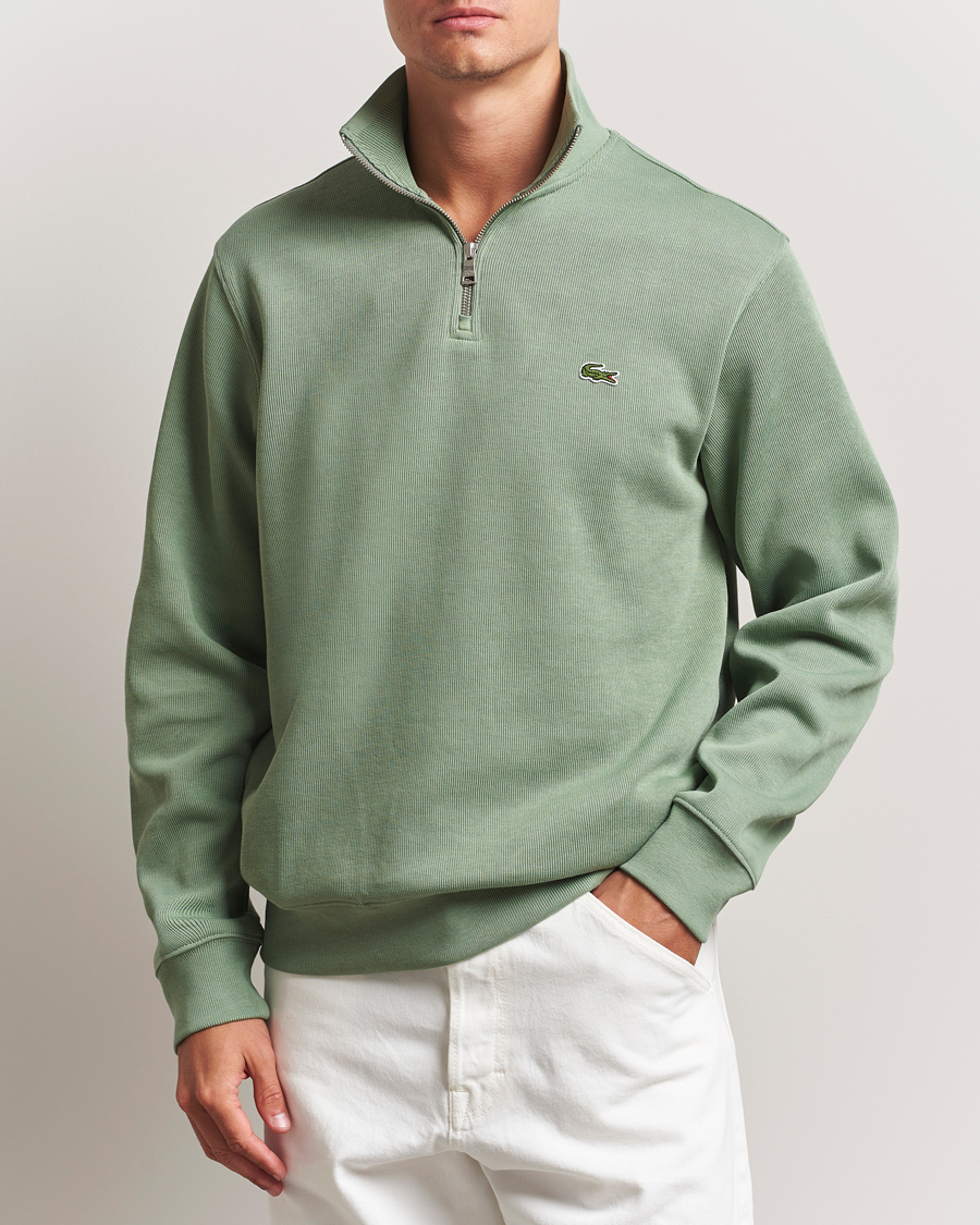 Men | Sweaters & Knitwear | Lacoste | Rib Interlock Half Zip Thyme Green