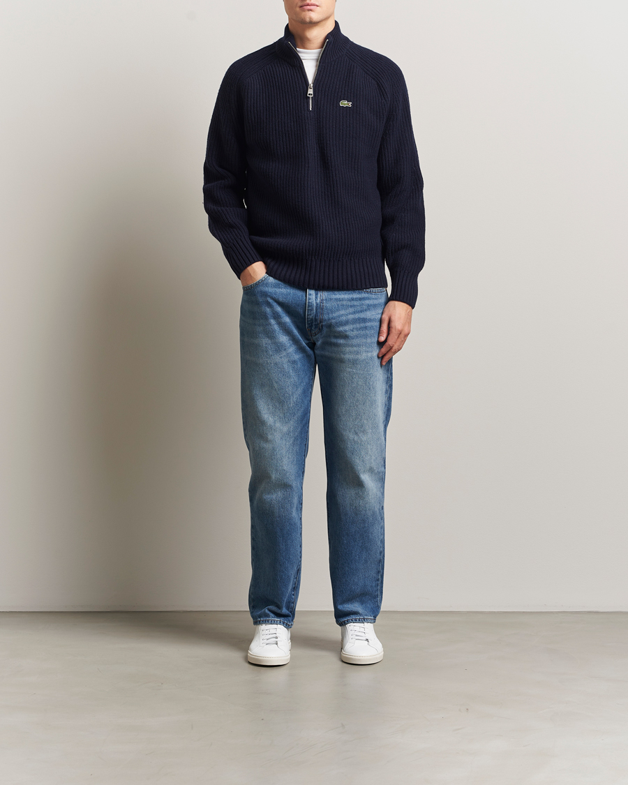 Men | Sweaters & Knitwear | Lacoste | Heavy Knitted Wool Half Zip Navy