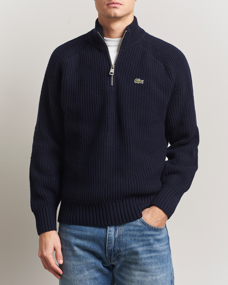 Men | Sweaters & Knitwear | Lacoste | Heavy Knitted Wool Half Zip Navy