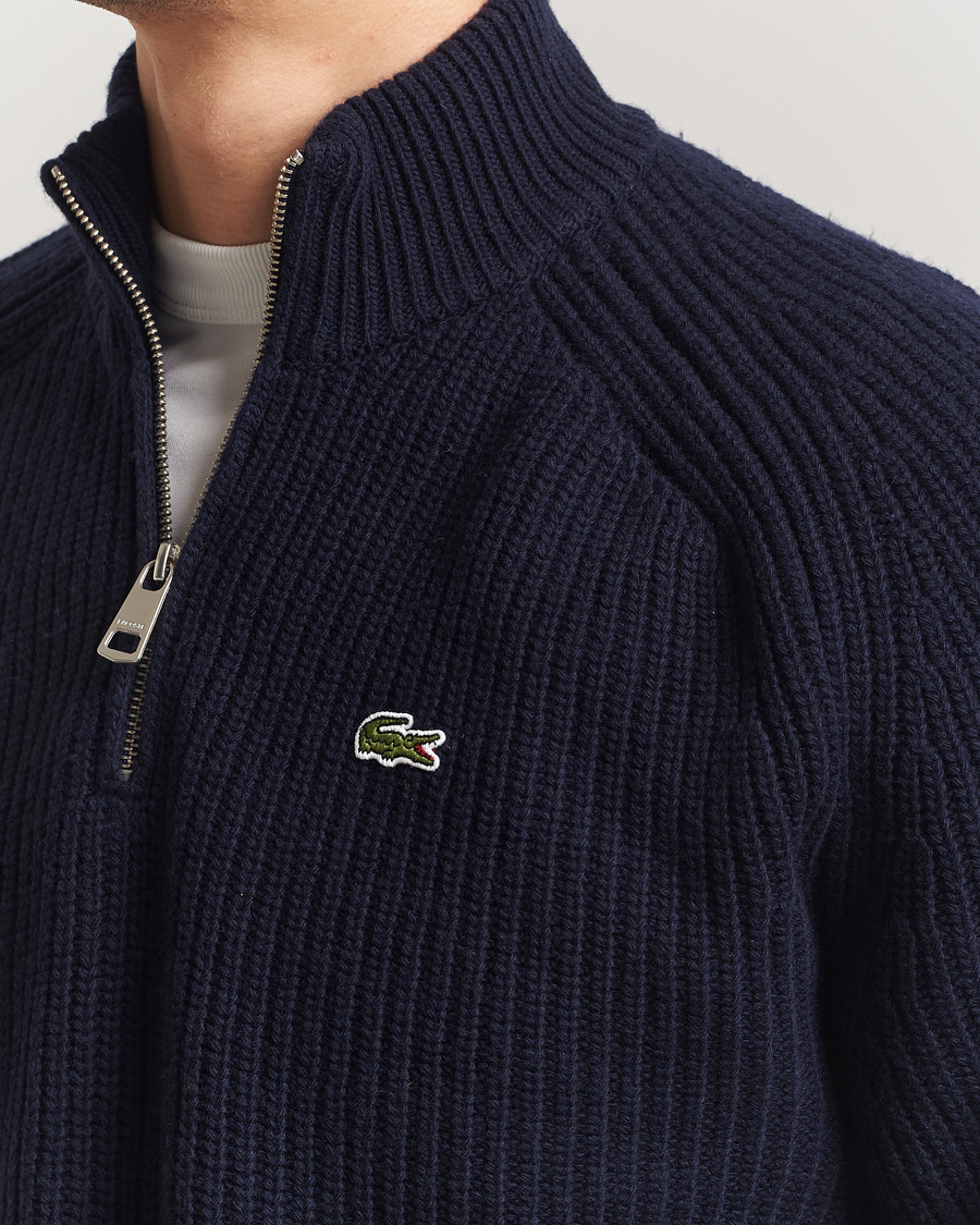Men | Sweaters & Knitwear | Lacoste | Heavy Knitted Wool Half Zip Navy