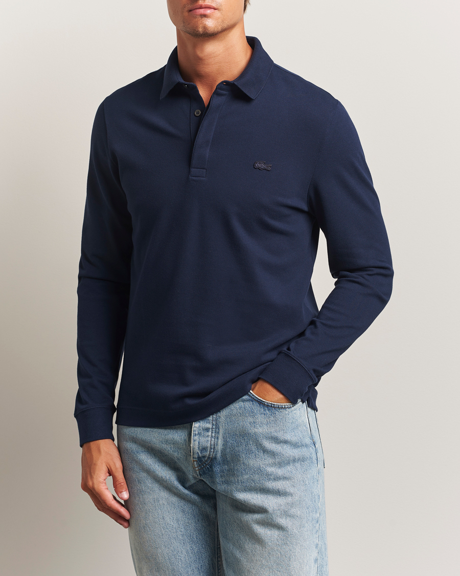 Men | Polo Shirts | Lacoste | Paris Long Sleeve Polo Piké Navy Blue