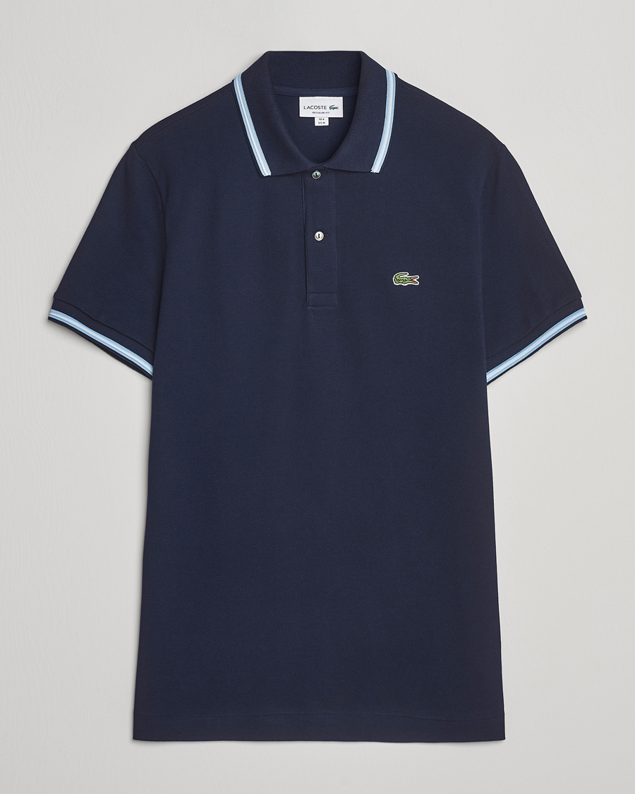 Men | Polo Shirts | Lacoste | Original Stripe Collar Polo Piké Navy Blue