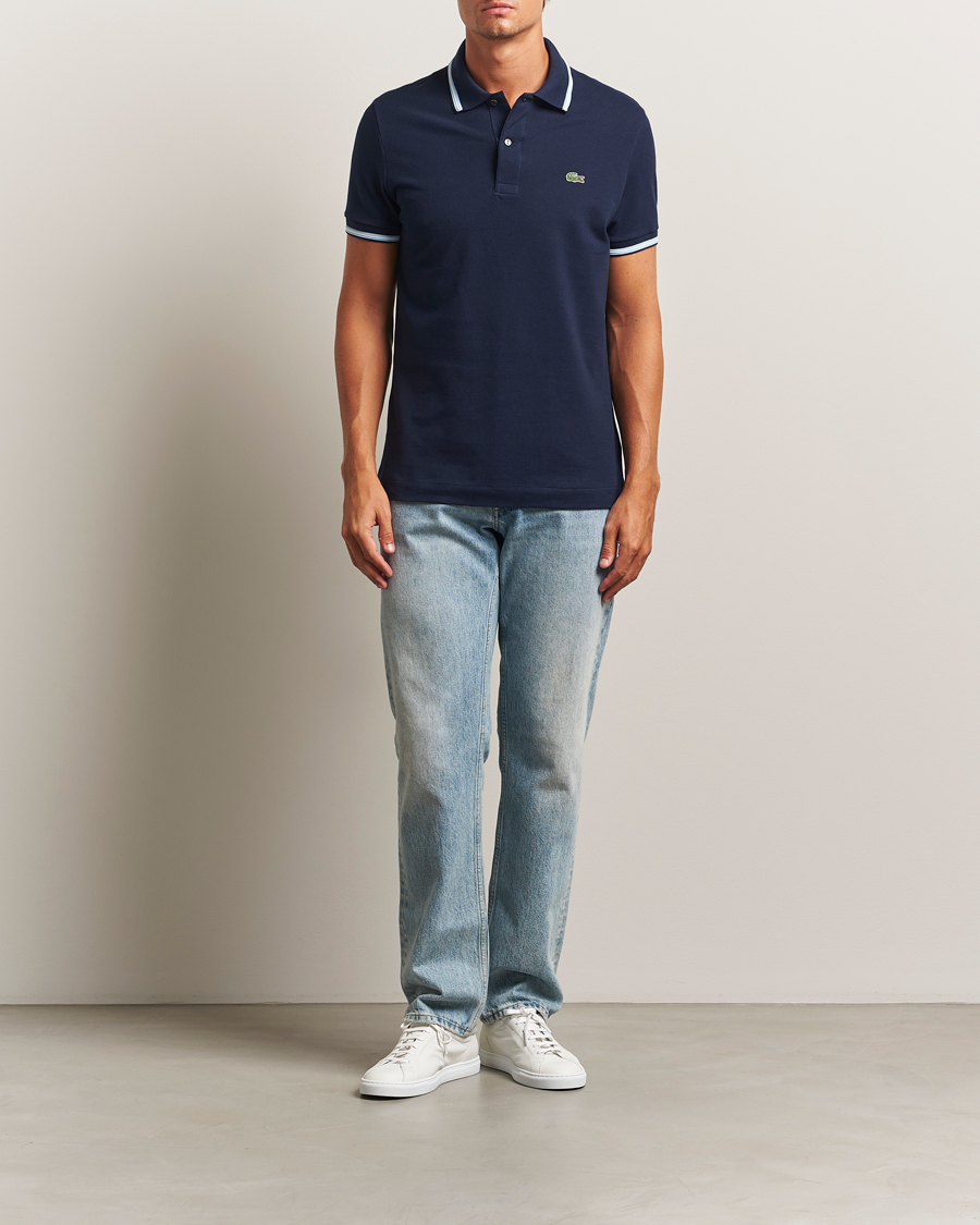Men | Polo Shirts | Lacoste | Original Stripe Collar Polo Piké Navy Blue