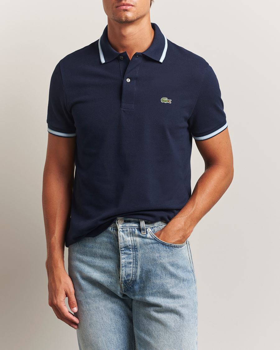 Men | Polo Shirts | Lacoste | Original Stripe Collar Polo Piké Navy Blue