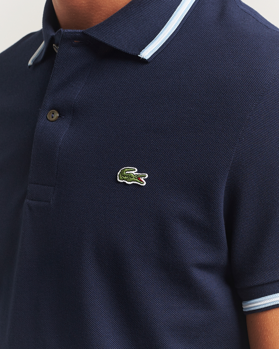 Men | Polo Shirts | Lacoste | Original Stripe Collar Polo Piké Navy Blue