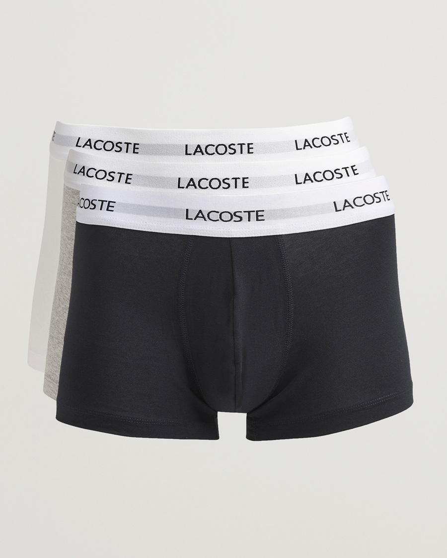 Men | Underwear & Socks | Lacoste | 3-Pack Stretch Cotton Trunks Black/White/Grey