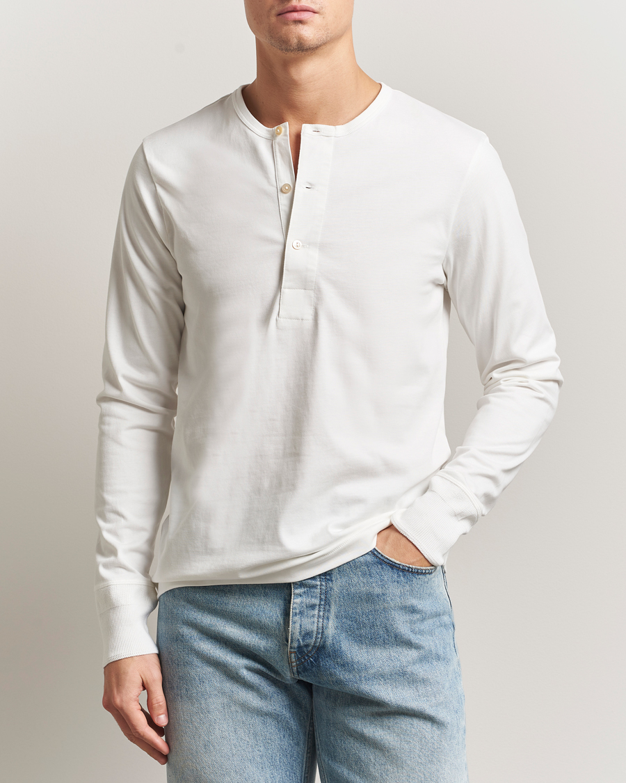 Men | T-Shirts | Merz b. Schwanen | Classic Fit Sturdy Organic Cotton Henley White