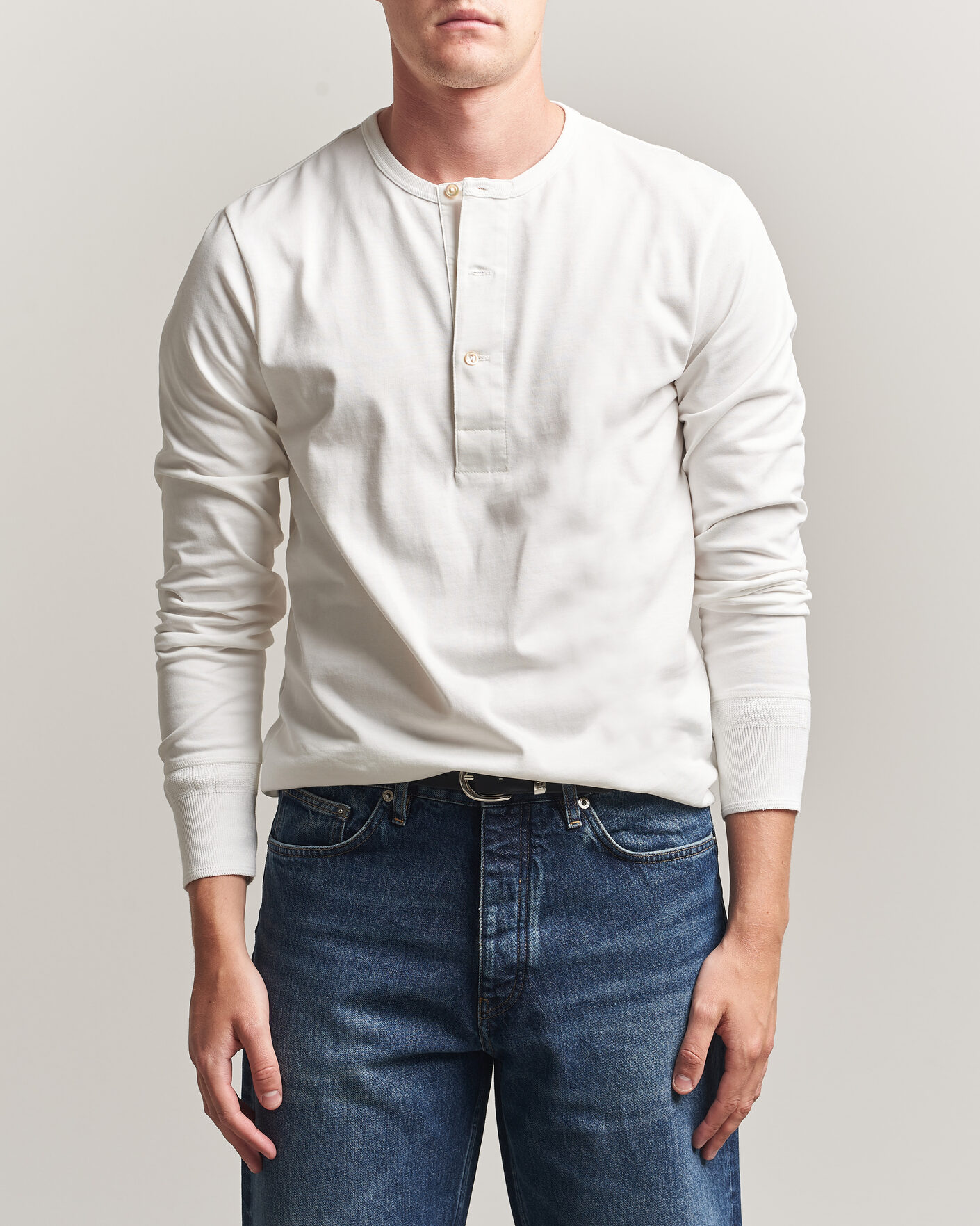 Men | T-Shirts | Merz b. Schwanen | Classic Fit Sturdy Organic Cotton Henley White